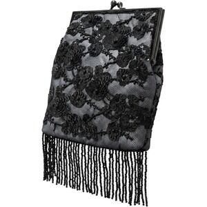 Lancôme Black Sequin Beaded Fringe Crossbody Evening Bag - Y2K/Vintage Style‎